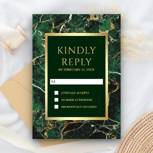 Cartons Réponse Emerald Green Marble Faux Gold Foil Mariage
