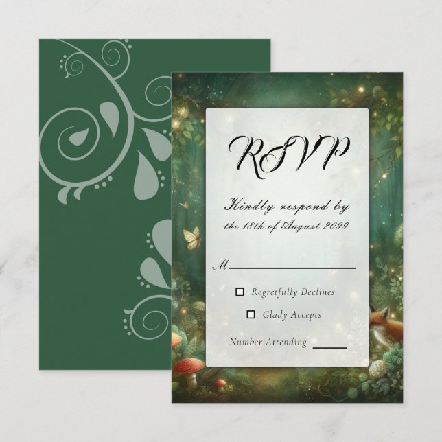 Cartons Réponse Emerald Green Mariage forestier enchanté (Devant / Derrière)