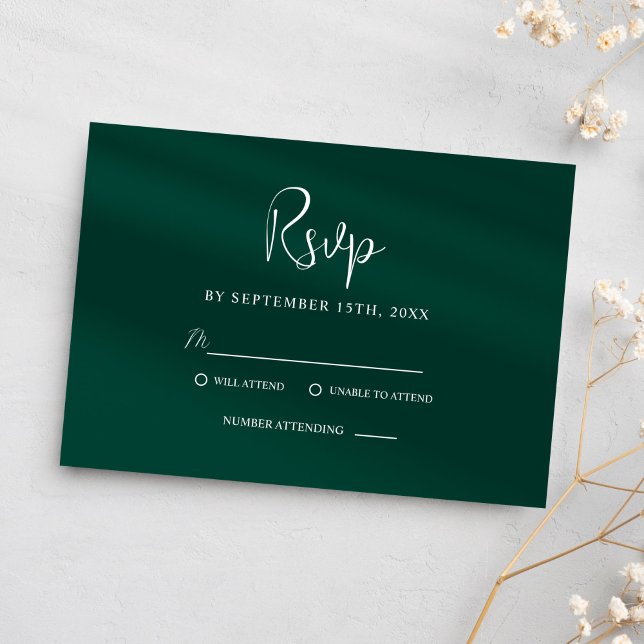 Cartons Réponse Emerald Green Modern Classy Mariage élégant (Emerald Green Modern Classy Elegant Wedding RSVP Card)