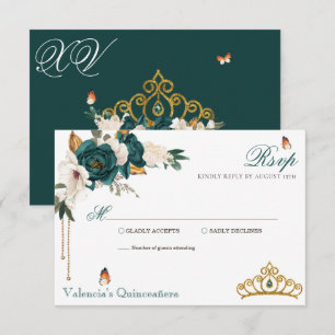 Cartons Réponse Emerald Green Rose Gold Tiara Quinceanera