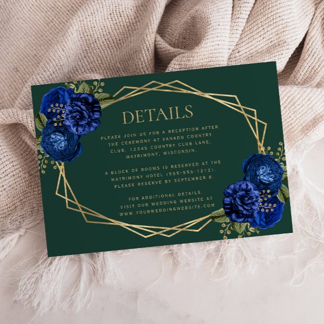 Cartons Réponse Emerald Green Royal Blue Floral Détails du Mariage (Créateur téléchargé)