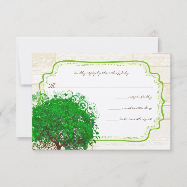 Cartons Réponse Emerald Heart Leaf Tree Grange Mariage en bois RSV (Devant)