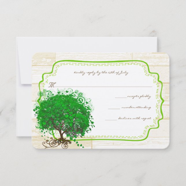 Cartons Réponse Emerald Heart Leaf Tree Grange Mariage en bois RSV (Devant)