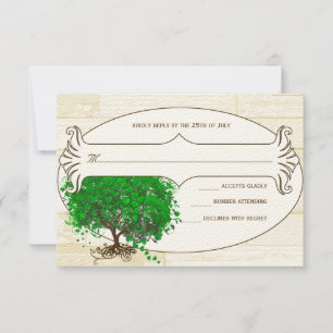Cartons Réponse Emerald Heart Leaf Tree Grange Mariage en bois RSV