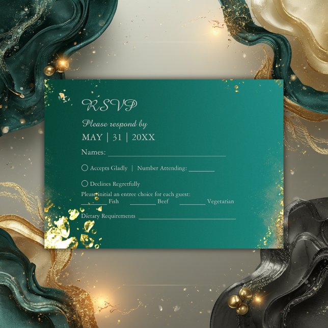 Cartons Réponse émeraude or vert bijou mariage (Créateur téléchargé)