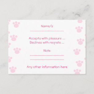 Cartons Réponse Empreinte de patte animal. Motif rose clair et bla