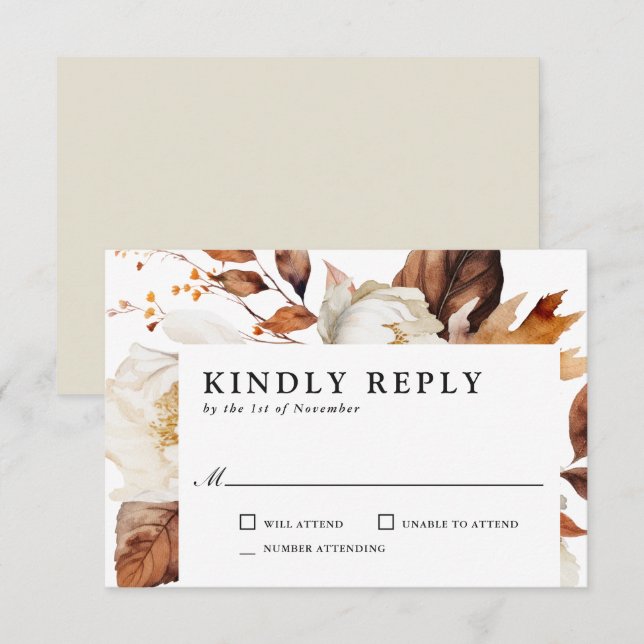 Cartons Réponse Enchanted Automne Rustique Boho Blooms Mariage (Devant / Derrière)