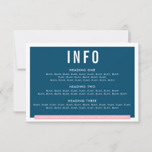 Cartons Réponse ENCLOS DÉTAILS fun bold bloc bleu marine rose