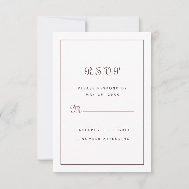 Cartons Réponse Enclosure de mariage classique avec écriture éléga (Devant)