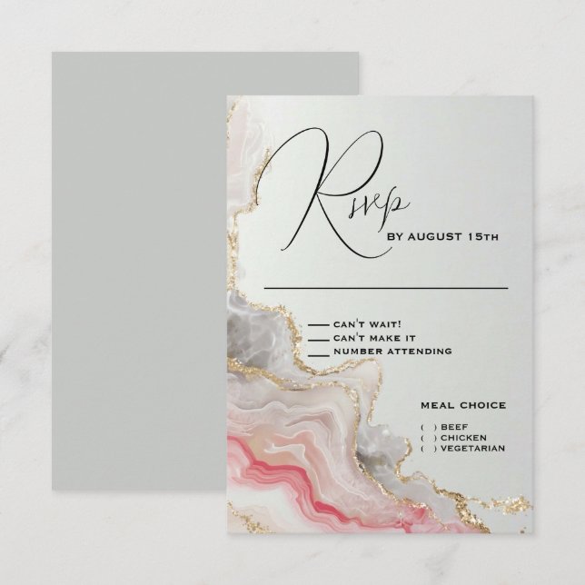Cartons Réponse Encre fluide d'agate rose élégante  (Devant / Derrière)