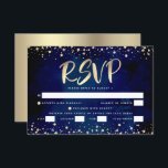 Cartons Réponse Entrée bat mitzvah de la marine Watercolor Gold Sc<br><div class="desc">Soyez fier, réjouissez-vous et présentez cette étape importante de votre Bat mitzvah préféré ! Inclure cette carte d'insertion RSVP étonnante, moderne et personnalisée pour votre événement. Le script de calligraphie et les confettis de feuilles d'or imitation graphique superposent un arrière - plan bleu marine riche, dramatique. Personnalisez le texte personnalisé...</div>
