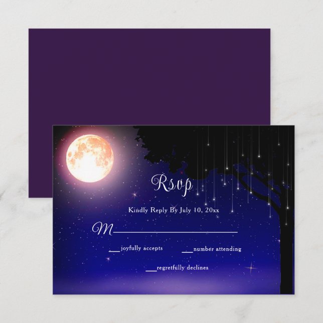 Cartons Réponse Étoiles célestes de lune Mariage (Devant / Derrière)