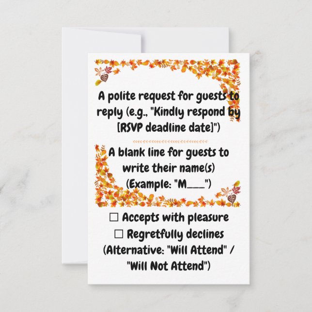 Cartons Réponse Étreinte d'automne - Dessin de feuilles orange et  (Devant)