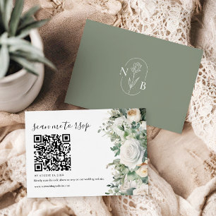 Cartons Réponse Eucalyptus blanc Rose Mariage QR Code