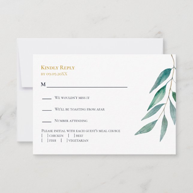 Cartons Réponse Eucalyptus Botanical Greenery Wedding Invitation,  (Devant)
