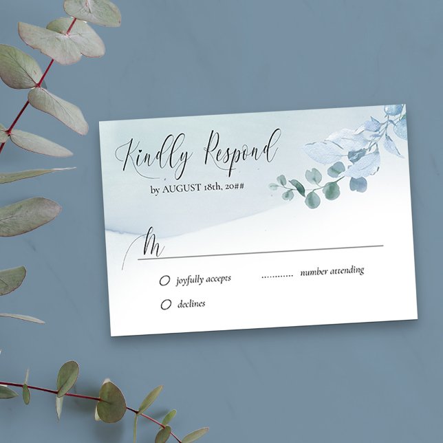 Cartons Réponse Eucalyptus Dusty Elegant Foliing Simple Mariage (Response Card with editable reply date)