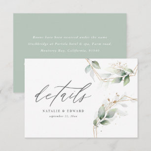 Cartons Réponse eucalyptus feuillage or détails mariages géométriq