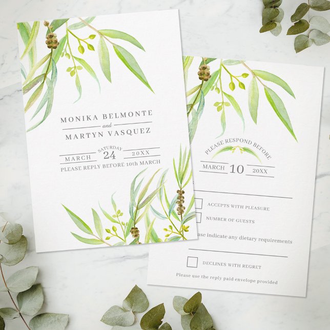 Cartons Réponse Eucalyptus feuille aquarelle vert mariage (Créateur téléchargé)