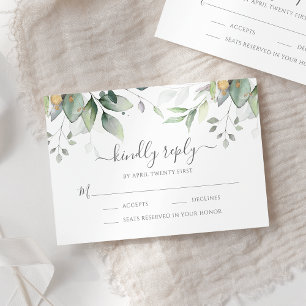 Cartons Réponse Eucalyptus Feuille Gold Options Mariage