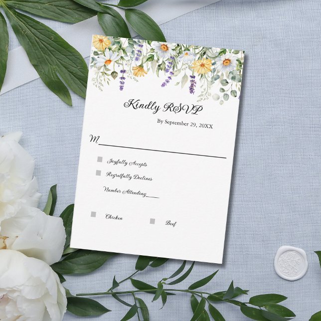 Cartons Réponse Eucalyptus fleur sauvage Verdure Mariage élégant (Yellow White Lavender Purple Greenery Eucalyptus Wedding RSVP cards. Modern and Elegant)