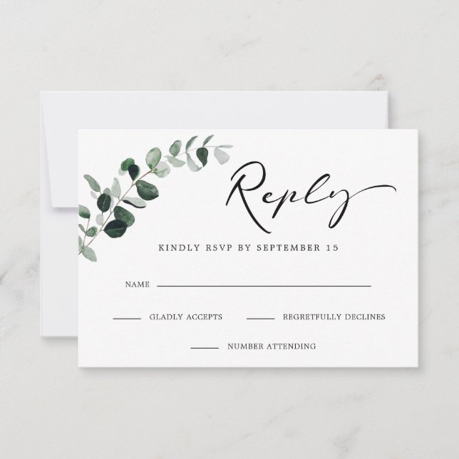 Cartons Réponse Eucalyptus Moderne Calligraphie Simple Mariage (Devant)