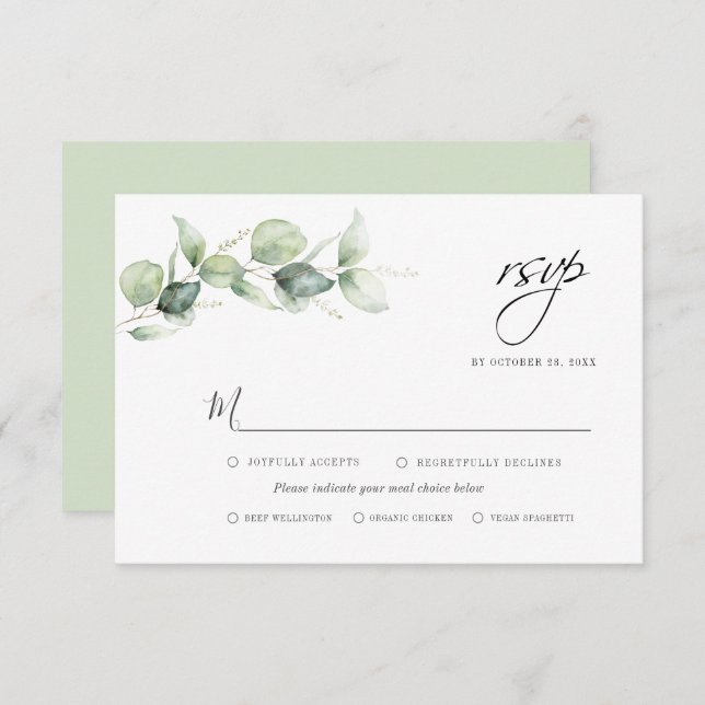 Cartons Réponse Eucalyptus Verdure Feuillage Minimaliste Mariage (Devant / Derrière)