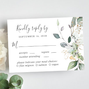 Cartons Réponse Eucalyptus Vert Aquarelle Repas Option Mariage
