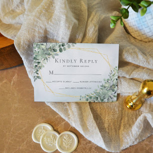 Cartons Réponse Eucalyptus Vert Dusty bleu Mariage géométrique