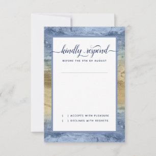 Cartons Réponse Événement #Nautique Bleu Nuit Or #Aquarelle Mariag