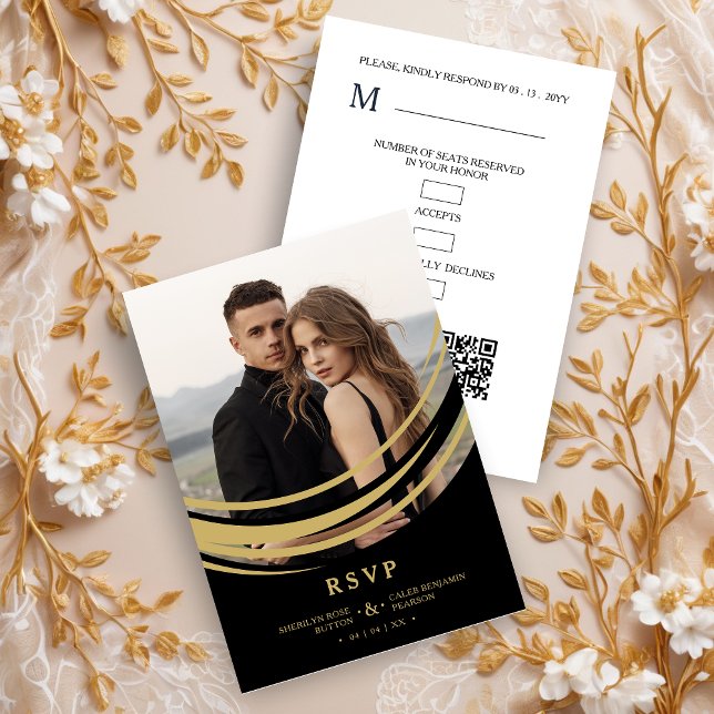 Cartons Réponse Exquisite Stylish Golden Abstract Geometric Shape (Exquisite Stylish Faux Golden Abstract Geometric Shape Photo Wedding RSVP Card.)