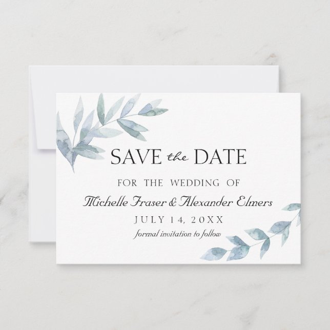 Cartons Réponse Faire feuille aquarelle botanique save the date (Devant)