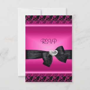 Cartons Réponse Faire part de fête Silver Heart Rose Noir