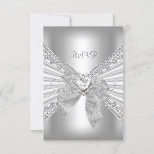 Cartons Réponse Faire part de fiançailles diamant cœur blanc argen