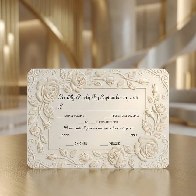 Cartons Réponse Faux Blind Embossed Floral Sculpture Ivory (Créateur téléchargé)