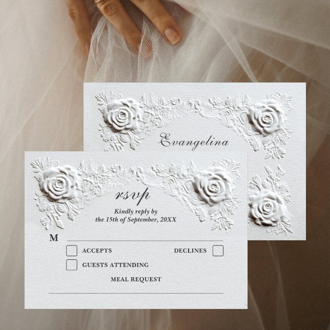 Cartons Réponse Faux Embossés Roses Élégant Mariage Script (Créateur téléchargé)