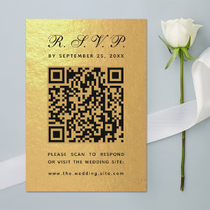 Cartons Réponse Faux Gold Foil QR Code noir Script Mariage de luxe