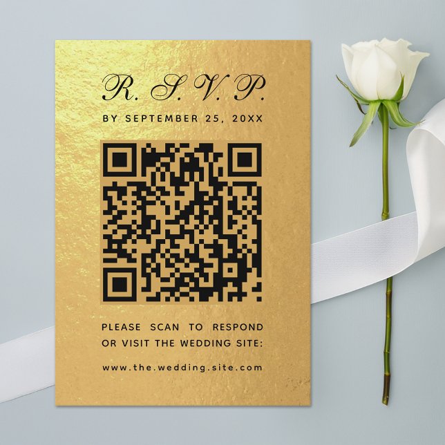 Cartons Réponse Faux Gold Foil QR Code noir Script Mariage de luxe (Créateur téléchargé)