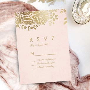Cartons Réponse Faux or blush élégant mariage en dentelle vintage 