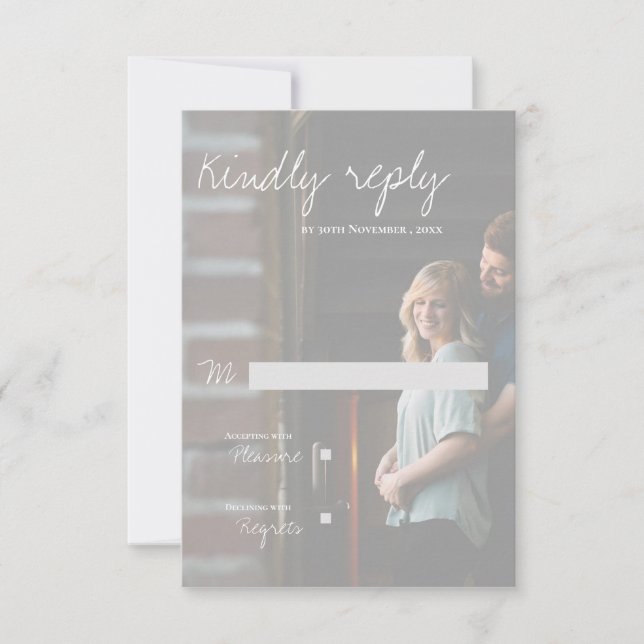 Cartons Réponse Faux Vellum Effect Photo Elegant Modern Wedding (Devant)