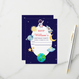 Cartons Réponse Fête d'anniversaire dans l'espace à l'aquarelle
