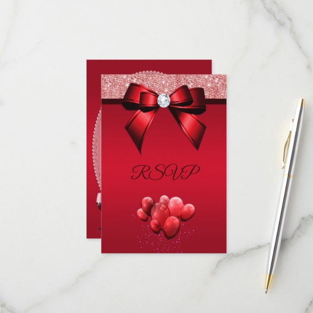Cartons Réponse Fête d'anniversaire Élégance Romantique (Devant/Arrière en situation)