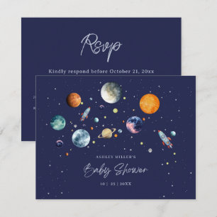 Cartons Réponse Fête de Baby Shower Garçon Espace Galaxie Au-Delà