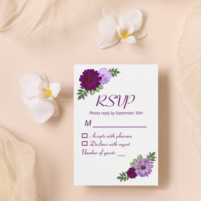 Cartons Réponse Fête de mariage floral Paeony Violet (Créateur téléchargé)