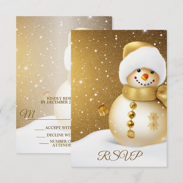 Cartons Réponse Fête de Noël Golden Snowman Snowflakes Fêtes (Devant / Derrière)