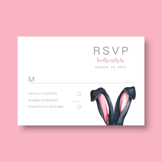 Cartons Réponse Fête de Pâques aux oreilles de lapin mignonnes (Cute Bunny Ears Easter Party RSVP Card)
