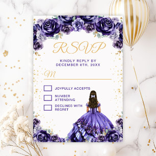 Cartons Réponse Fête de Quinceañera de la Princesse Fleurie Violet