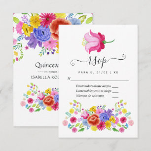 Cartons Réponse Fête espagnole florale pour Quinceañera