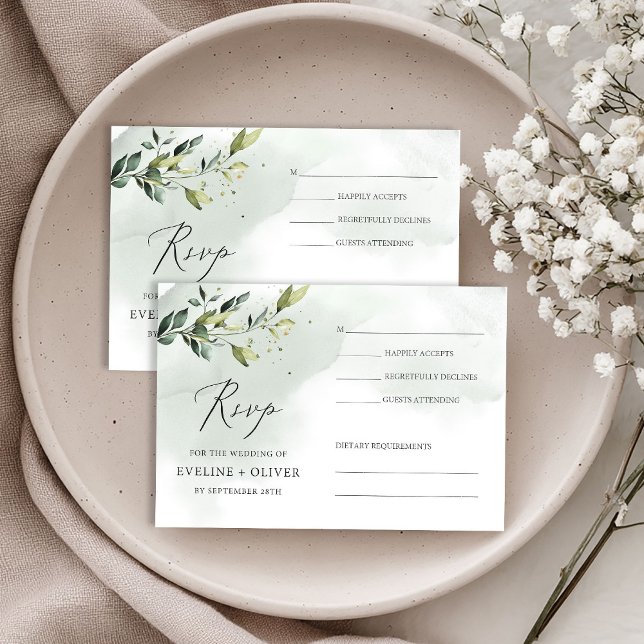 Cartons Réponse Feuillage vert eucalyptus feuille boho mariage (Make responding to your wedding effortless with this Editable Watercolor Boho Eucalyptus Greenery Go)