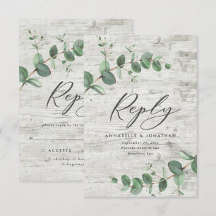 Cartons Réponse feuillage vert eucalyptus mariage en bois blanc RS