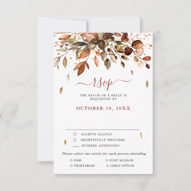 Cartons Réponse Feuille d'automne rustique Mariage de campagne RSV (Devant)